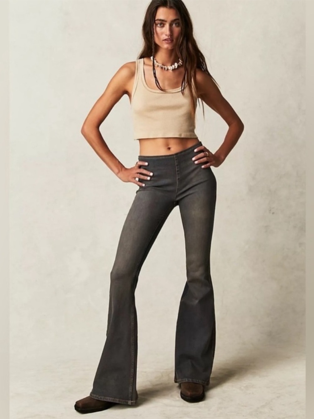 Free People We The Free‎ Penny Pull-On Flare Jeans Black Wash Size 25